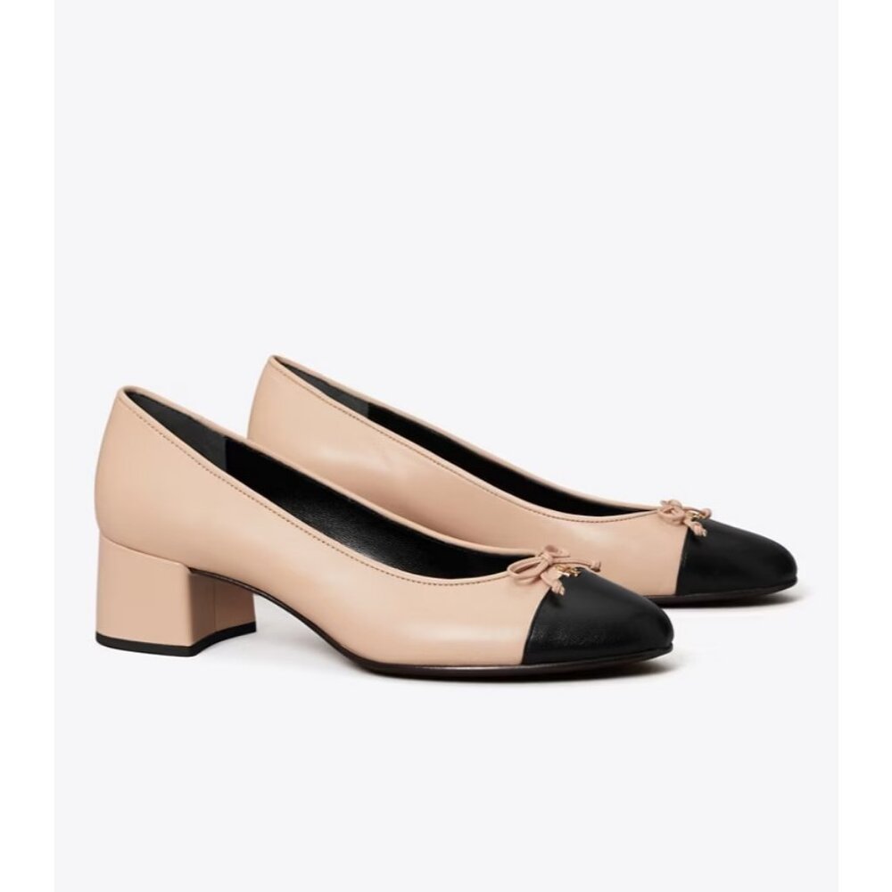 Tory Burch Cap Toe Pump Shoes Women's Rose Pink / Perfect Black Goat Leather